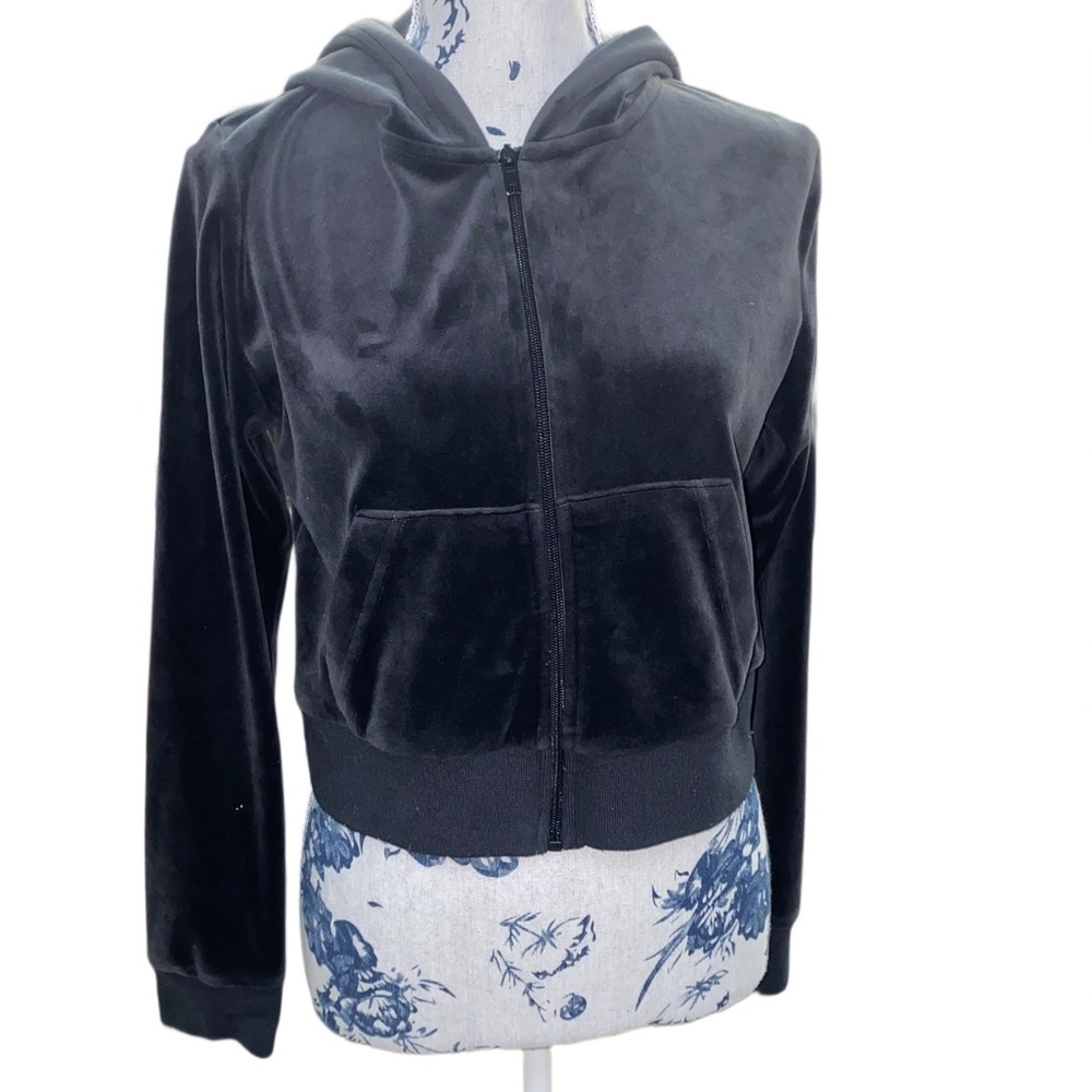 Avía Cropped Velour Zip Hoodie – Charcoal Grey – Size S - EUC